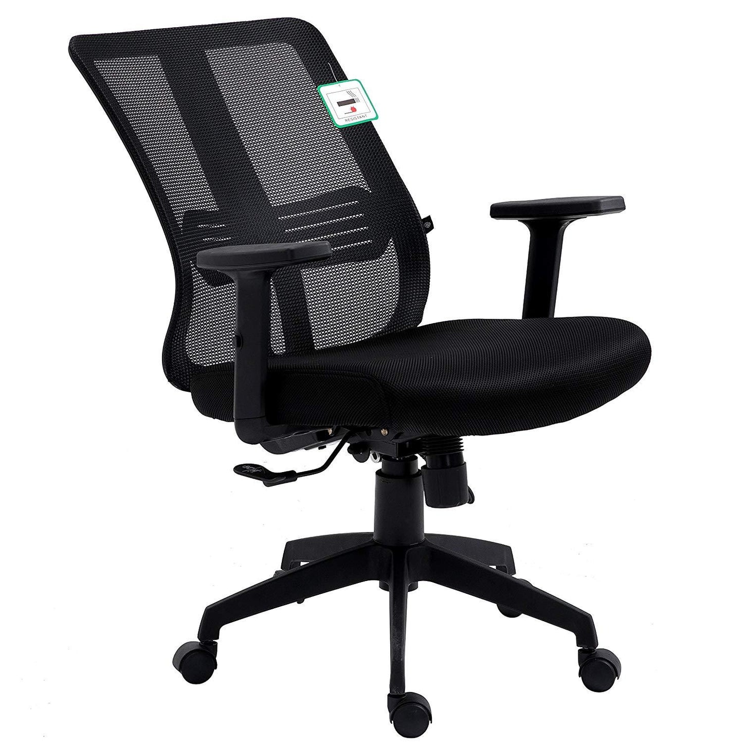 Fauteuil de bureau pivotant à dossier moyen en maille noire avec inclinaison synchronisée et accoudoirs réglables