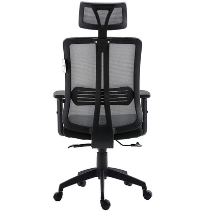 Fauteuil de bureau pivotant à dossier haut en maille grise avec inclinaison synchronisée, accoudoirs et appui-tête réglables