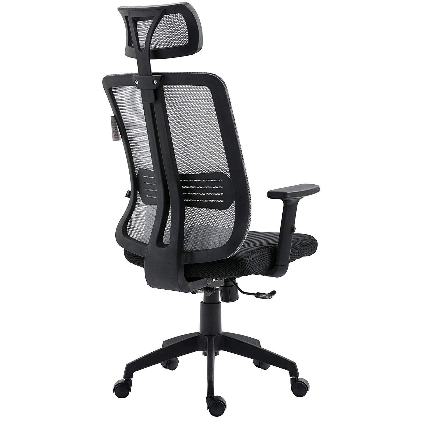 Fauteuil de bureau pivotant à dossier haut en maille grise avec inclinaison synchronisée, accoudoirs et appui-tête réglables