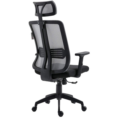 Fauteuil de bureau pivotant à dossier haut en maille grise avec inclinaison synchronisée, accoudoirs et appui-tête réglables