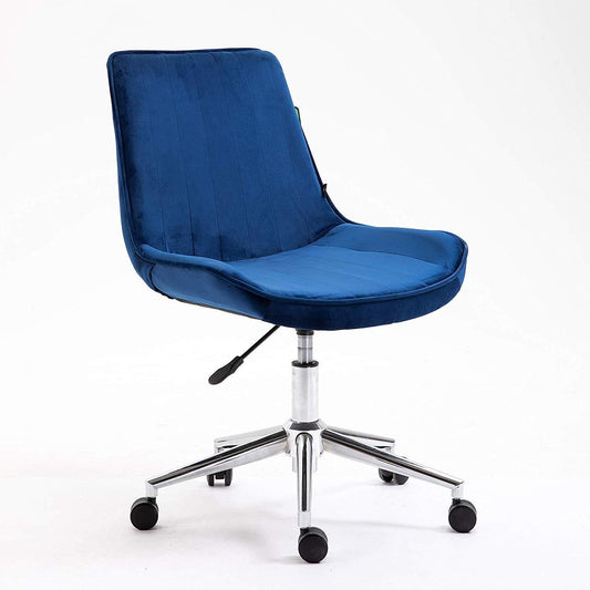 Chaise de bureau pivotante en velours bleu saphir Cala avec base chromée