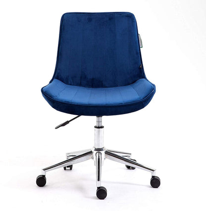Chaise de bureau pivotante en velours bleu saphir Cala avec base chromée