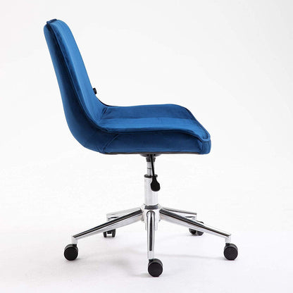 Chaise de bureau pivotante en velours bleu saphir Cala avec base chromée