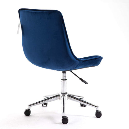 Chaise de bureau pivotante en velours bleu saphir Cala avec base chromée