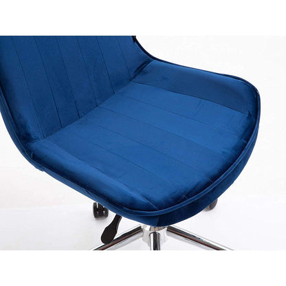 Chaise de bureau pivotante en velours bleu saphir Cala avec base chromée