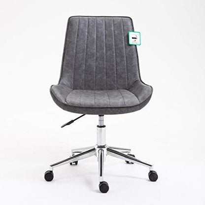 Chaise de bureau pivotante Cala Vintage en cuir synthétique gris avec pieds chromés