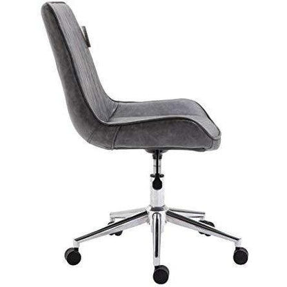 Chaise de bureau pivotante Cala Vintage en cuir synthétique gris avec pieds chromés