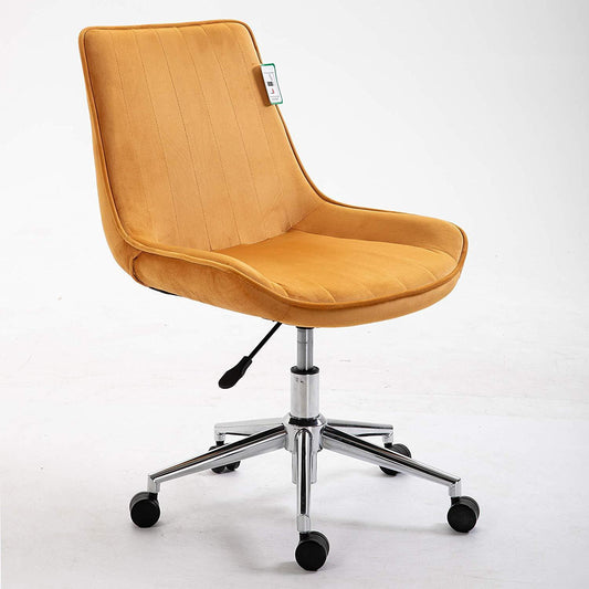 Chaise de bureau pivotante en velours jaune moutarde Cala