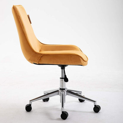 Chaise de bureau pivotante en velours jaune moutarde Cala