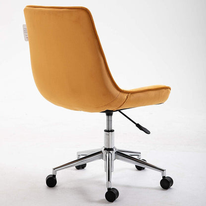 Chaise de bureau pivotante en velours jaune moutarde Cala
