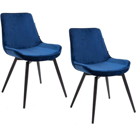 Ensemble de 2 chaises de salle à manger en velours bleu Cala