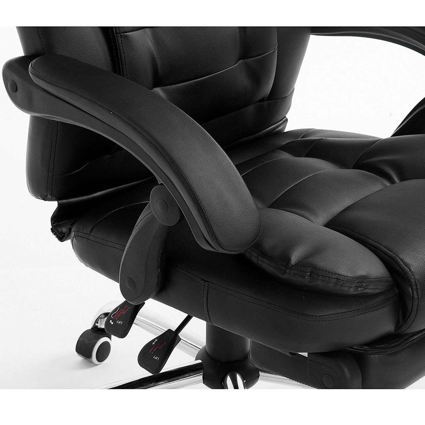 Fauteuil de direction inclinable et relaxant en similicuir, dossier haut extra-rembourré, avec repose-pieds, MR34, noir