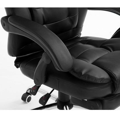 Fauteuil de direction inclinable et relaxant en similicuir, dossier haut extra-rembourré, avec repose-pieds, MR34, noir