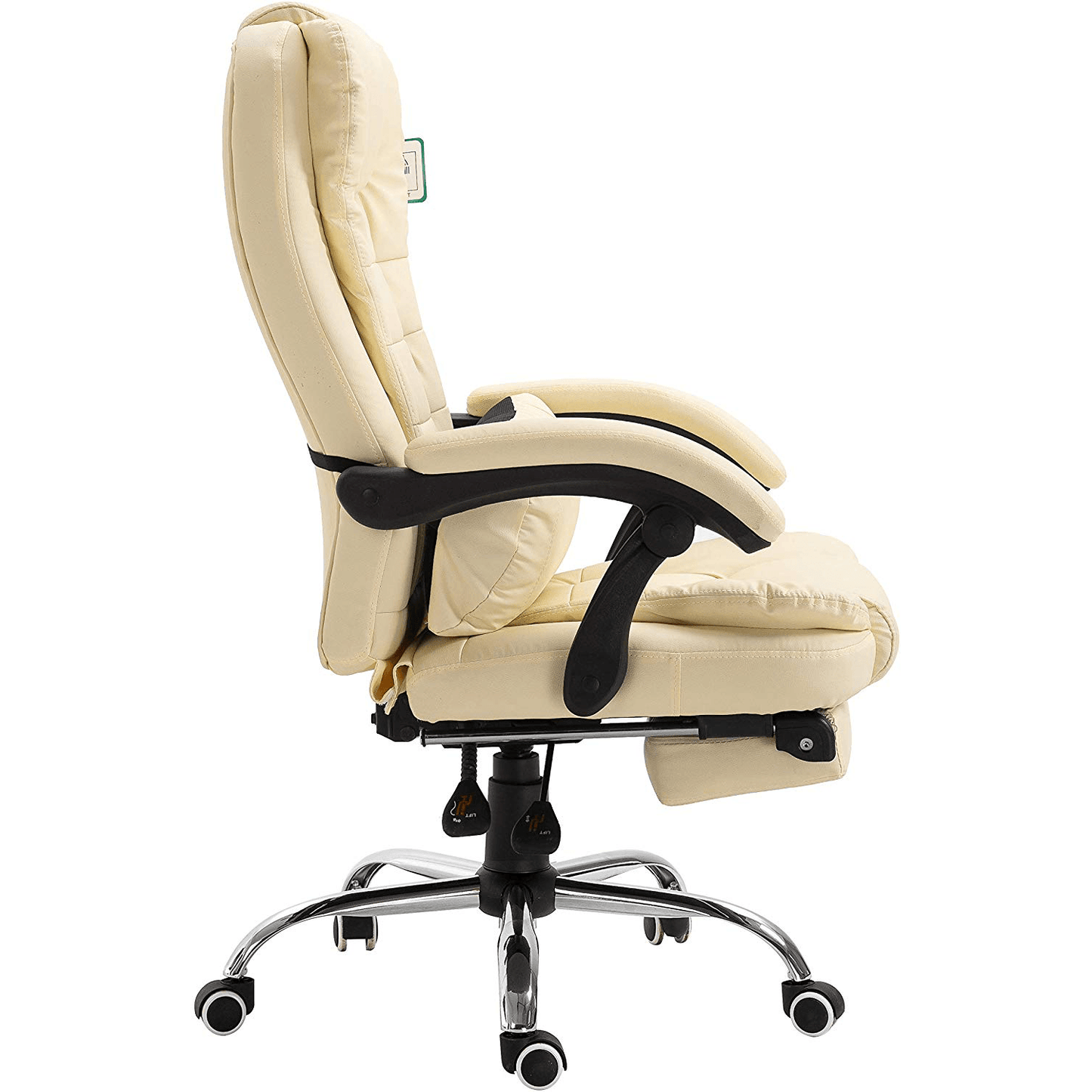 Fauteuil de bureau inclinable avec repose-pieds, appui-tête et coussin lombaire, cuir PU crème MR34