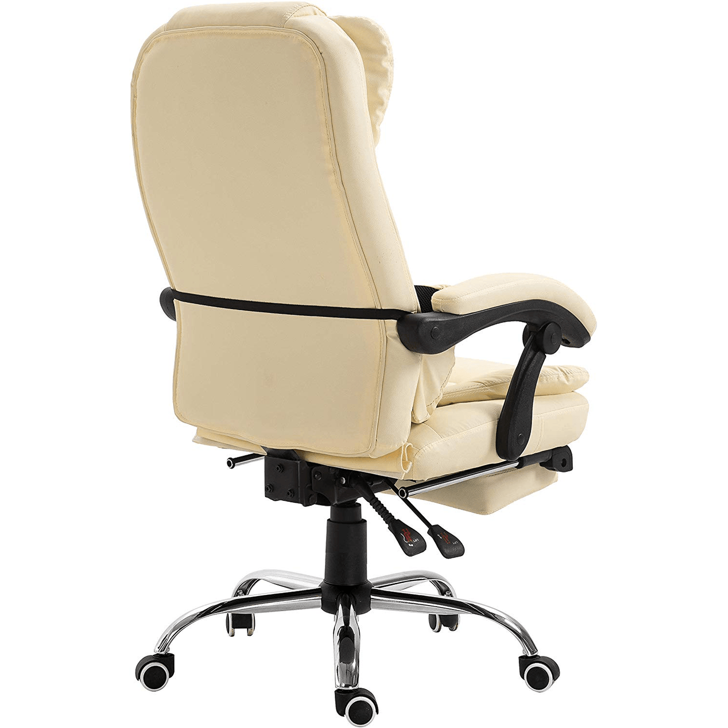 Fauteuil de bureau inclinable avec repose-pieds, appui-tête et coussin lombaire, cuir PU crème MR34