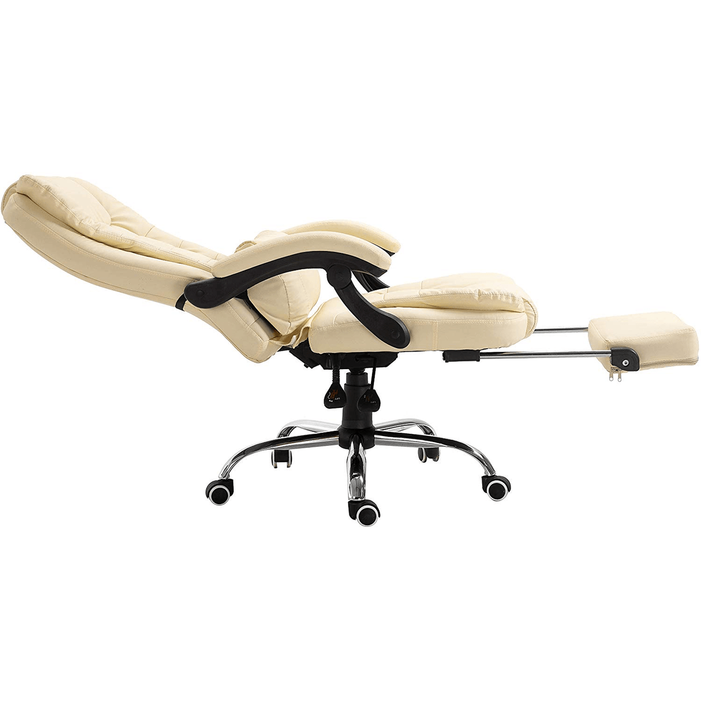 Fauteuil de bureau inclinable avec repose-pieds, appui-tête et coussin lombaire, cuir PU crème MR34