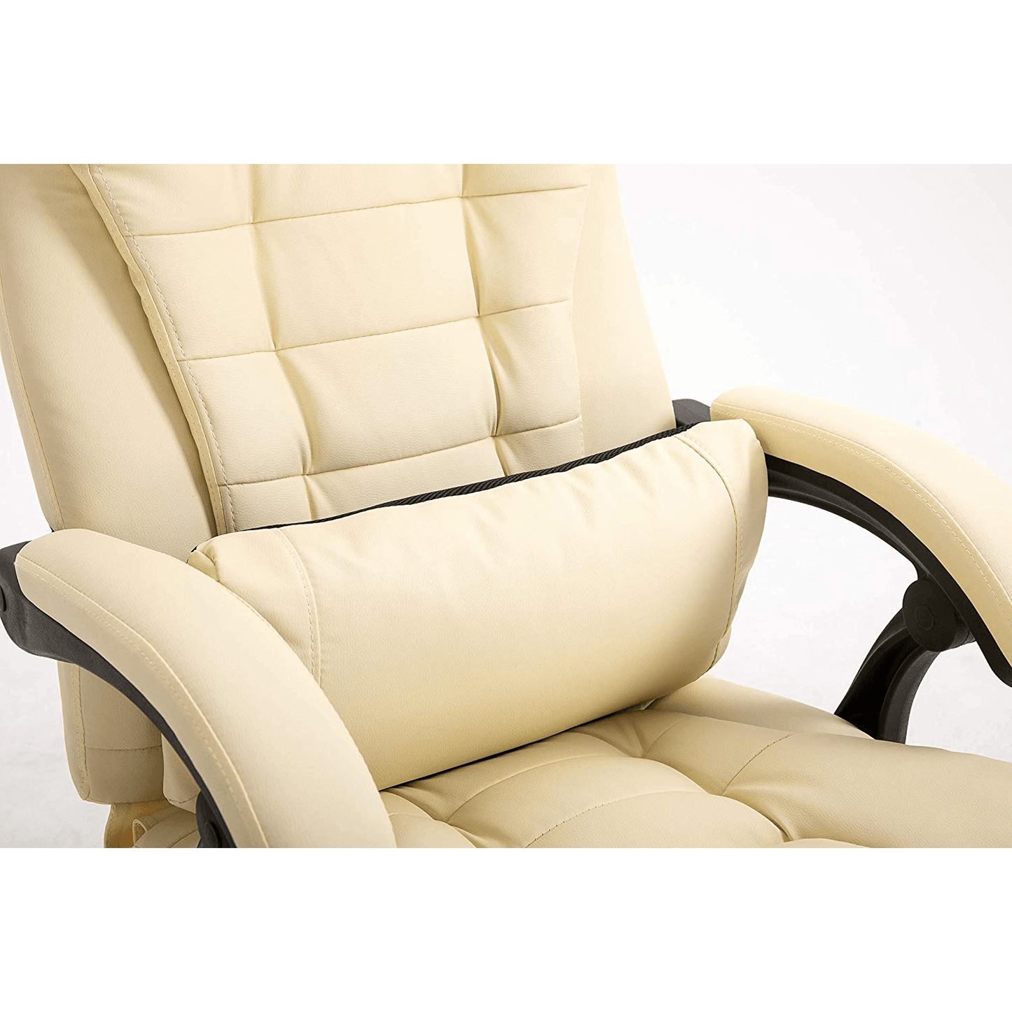 Fauteuil de bureau inclinable avec repose-pieds, appui-tête et coussin lombaire, cuir PU crème MR34