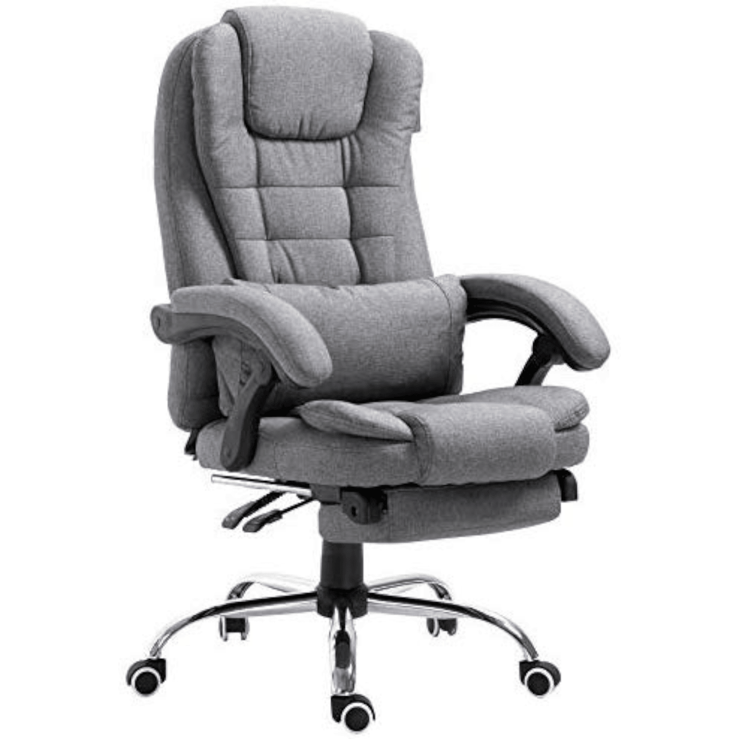 Fauteuil de bureau inclinable avec repose-pieds, appui-tête et coussin lombaire, tissu gris MR34