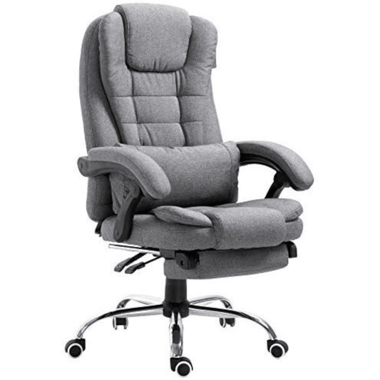 Fauteuil de bureau inclinable avec repose-pieds, appui-tête et coussin lombaire, tissu gris MR34