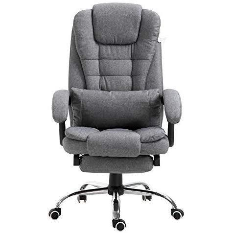 Fauteuil de bureau inclinable avec repose-pieds, appui-tête et coussin lombaire, tissu gris MR34