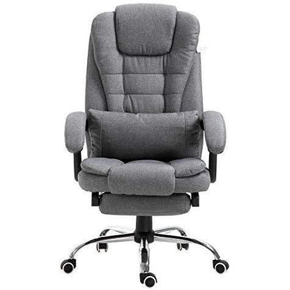 Fauteuil de bureau inclinable avec repose-pieds, appui-tête et coussin lombaire, tissu gris MR34