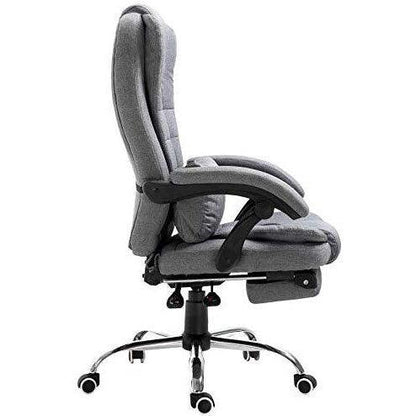 Fauteuil de bureau inclinable avec repose-pieds, appui-tête et coussin lombaire, tissu gris MR34