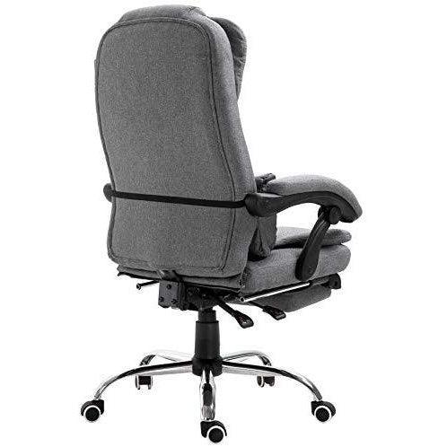 Fauteuil de bureau inclinable avec repose-pieds, appui-tête et coussin lombaire, tissu gris MR34