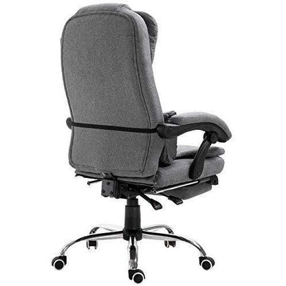 Fauteuil de bureau inclinable avec repose-pieds, appui-tête et coussin lombaire, tissu gris MR34