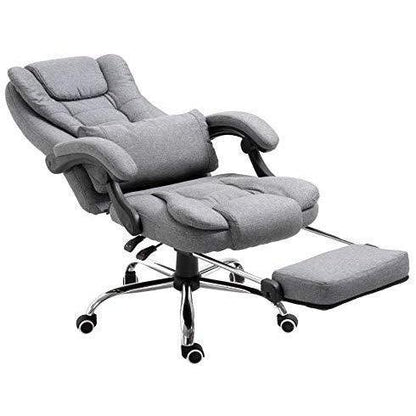 Fauteuil de bureau inclinable avec repose-pieds, appui-tête et coussin lombaire, tissu gris MR34