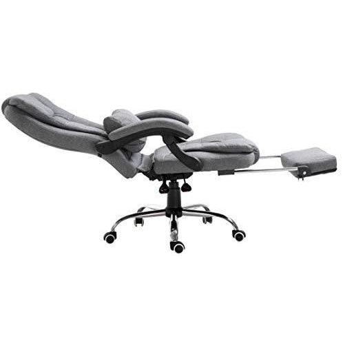 Fauteuil de bureau inclinable avec repose-pieds, appui-tête et coussin lombaire, tissu gris MR34