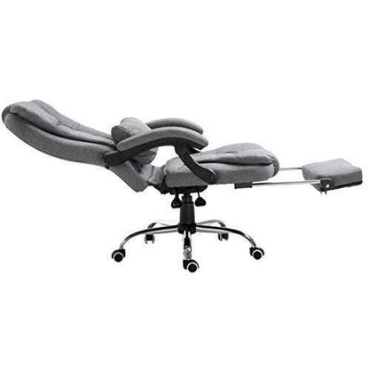 Fauteuil de bureau inclinable avec repose-pieds, appui-tête et coussin lombaire, tissu gris MR34