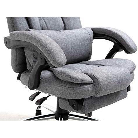 Fauteuil de bureau inclinable avec repose-pieds, appui-tête et coussin lombaire, tissu gris MR34