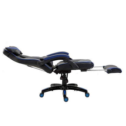 Fauteuil de jeu pivotant inclinable à dossier haut avec repose-pieds et coussin lombaire et de tête réglable, MR49 noir et bleu
