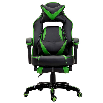 Fauteuil de jeu pivotant inclinable à dossier haut avec repose-pieds et coussin lombaire et de tête réglable, MR49 noir et vert