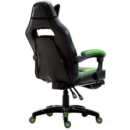 Fauteuil de jeu pivotant inclinable à dossier haut avec repose-pieds et coussin lombaire et de tête réglable, MR49 noir et vert