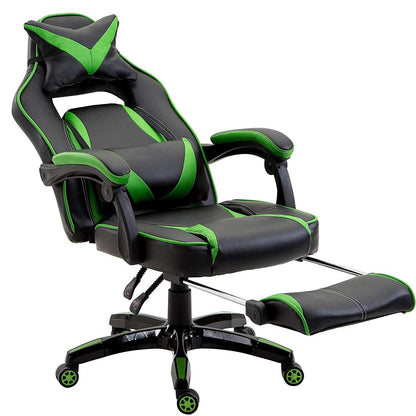 Fauteuil de jeu pivotant inclinable à dossier haut avec repose-pieds et coussin lombaire et de tête réglable, MR49 noir et vert