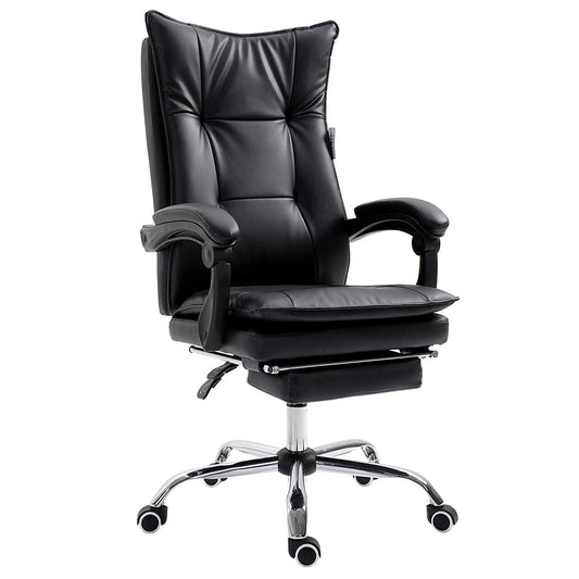 Fauteuil de bureau inclinable à double rembourrage avec repose-pieds, MR77, PU noir