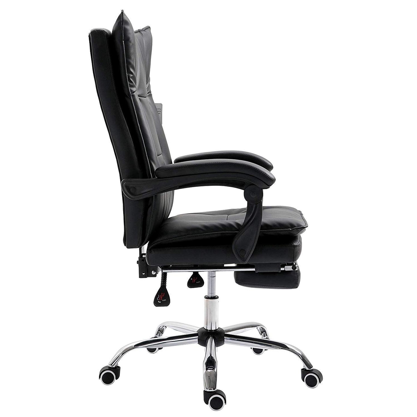 Fauteuil de bureau inclinable à double rembourrage avec repose-pieds, MR77, PU noir