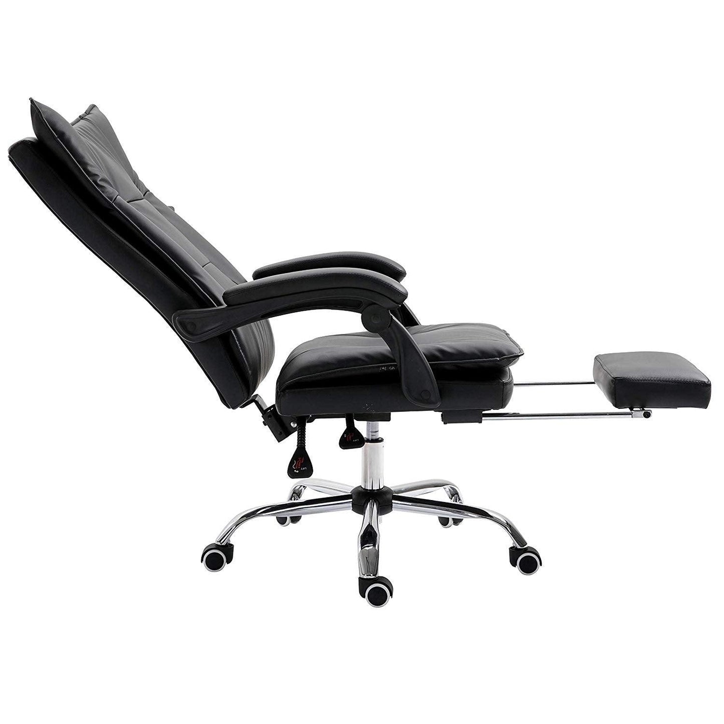 Fauteuil de bureau inclinable à double rembourrage avec repose-pieds, MR77, PU noir