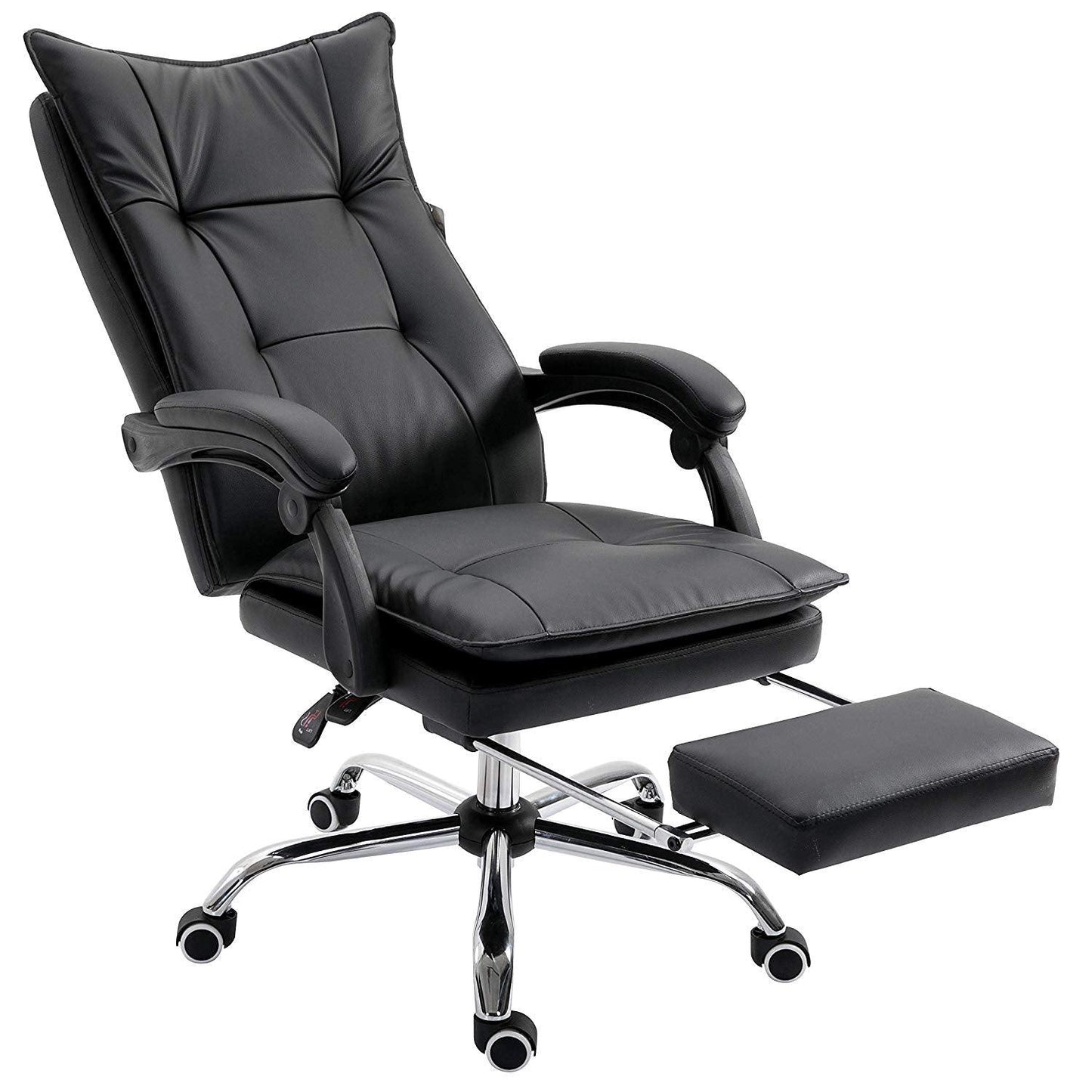 Fauteuil de bureau inclinable à double rembourrage avec repose-pieds, MR77, PU noir