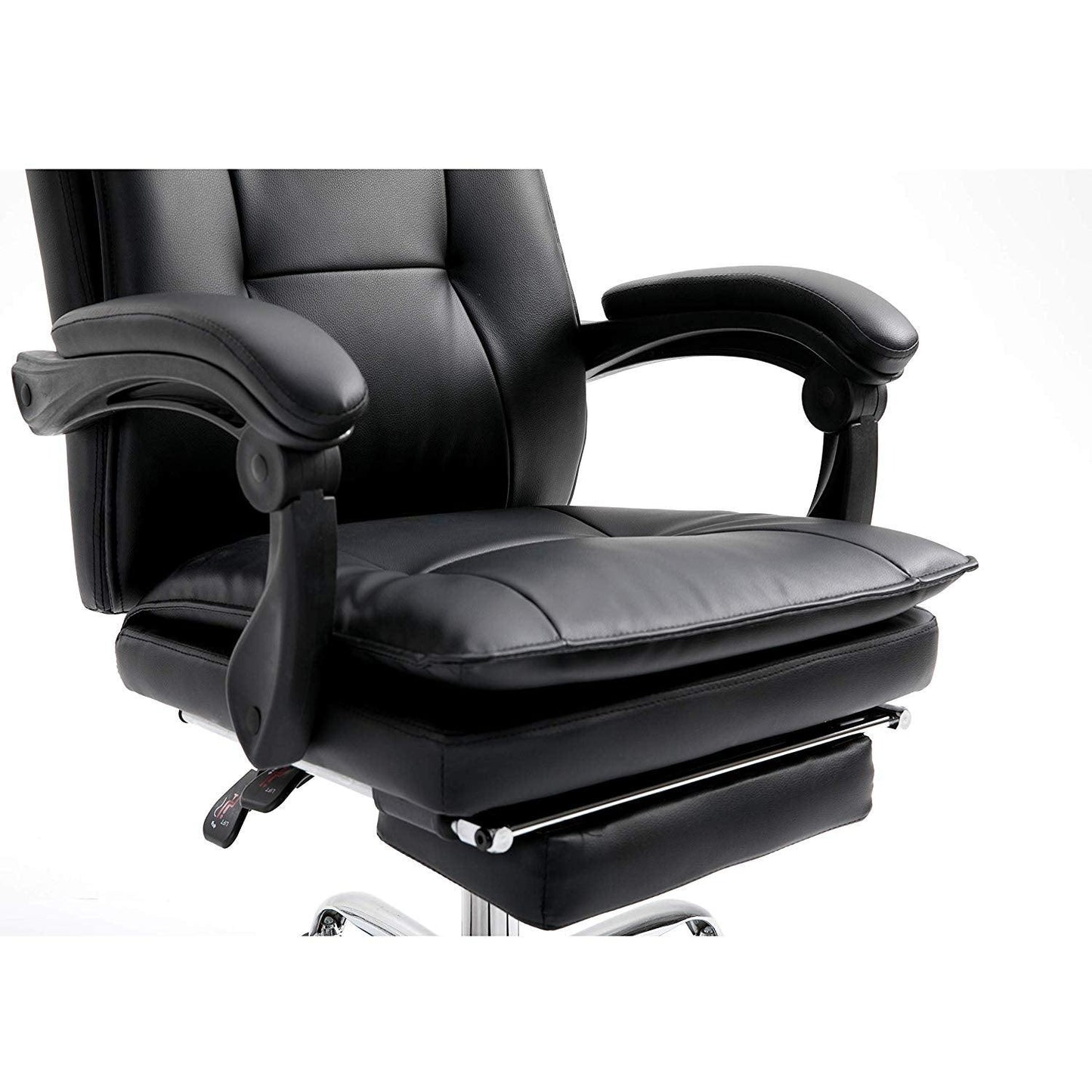 Fauteuil de bureau inclinable à double rembourrage avec repose-pieds, MR77, PU noir