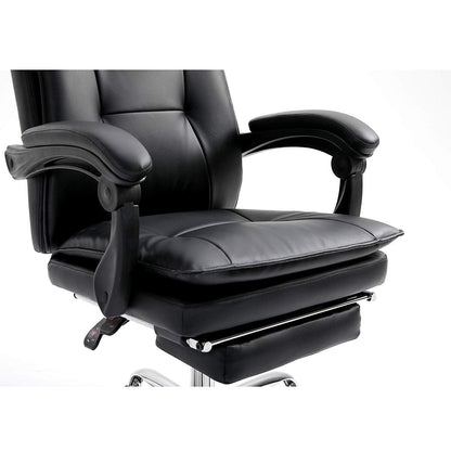 Fauteuil de bureau inclinable à double rembourrage avec repose-pieds, MR77, PU noir