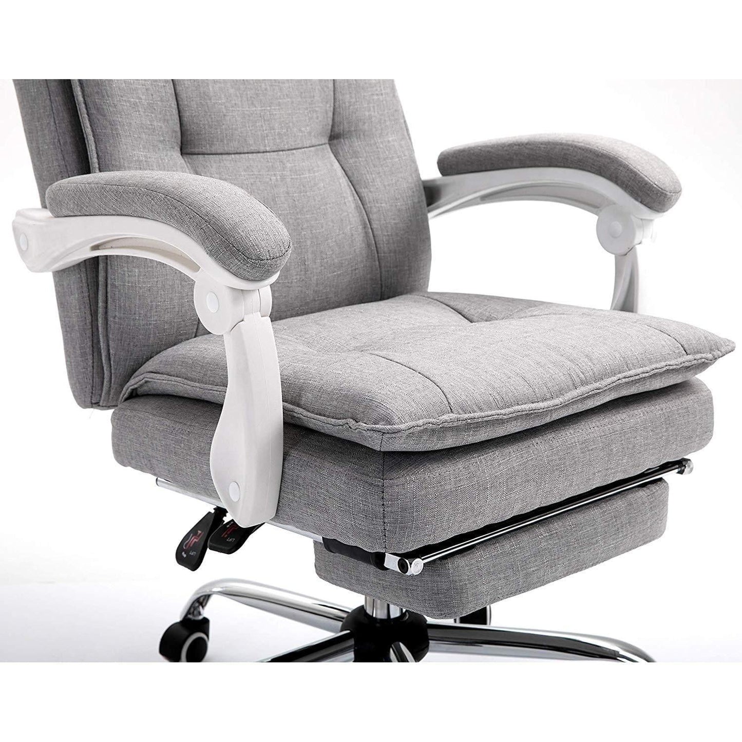 Fauteuil de bureau inclinable double épaisseur avec repose-pieds, tissu gris MR77