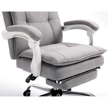 Fauteuil de bureau inclinable double épaisseur avec repose-pieds, tissu gris MR77