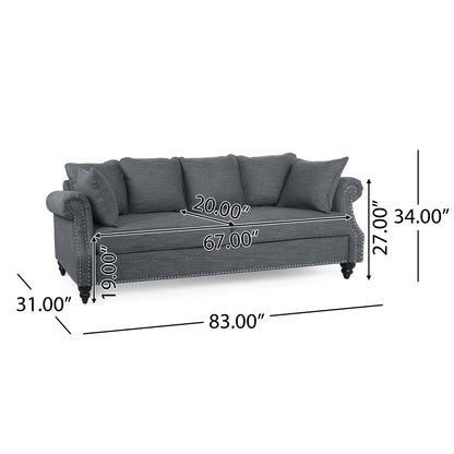 Canapé 3 places Manbow en tissu avec coussin et bordure cloutée par Christopher Knight Home