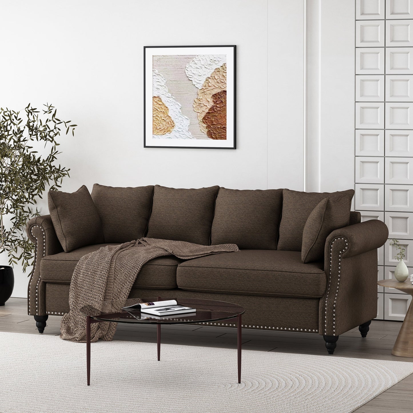 Canapé 3 places Manbow en tissu avec coussin et bordure cloutée par Christopher Knight Home