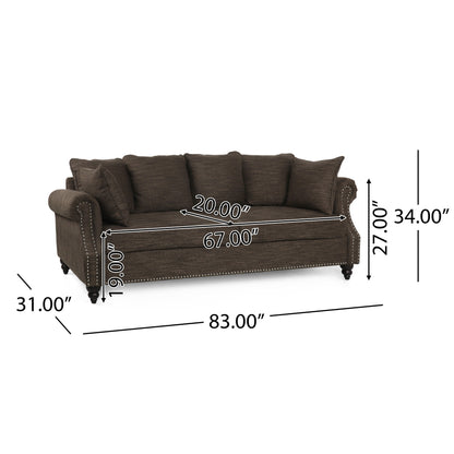 Canapé 3 places Manbow en tissu avec coussin et bordure cloutée par Christopher Knight Home