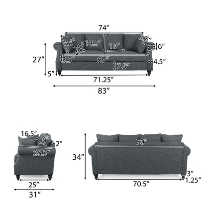 Canapé 3 places Manbow en tissu avec coussin et bordure cloutée par Christopher Knight Home