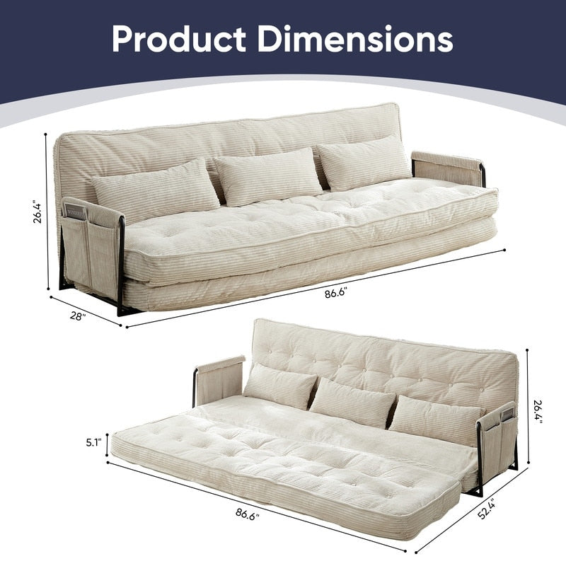 Mixoy Canapé-lit futon pliable multifonction avec oreillers, dossier réglable sur 6 positions