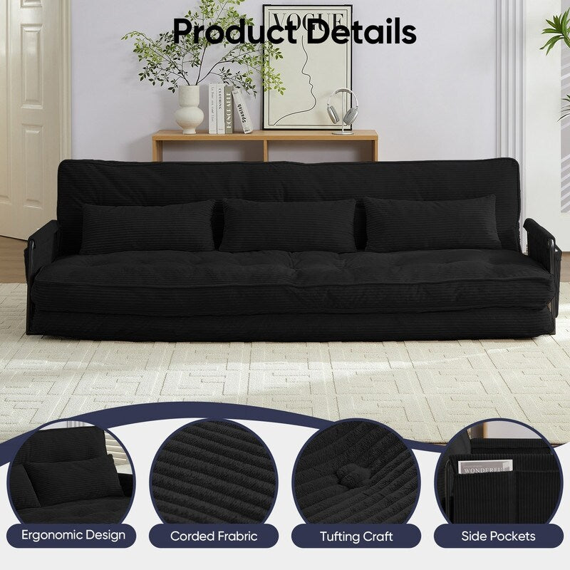 Mixoy Canapé-lit futon pliable multifonction avec oreillers, dossier réglable sur 6 positions